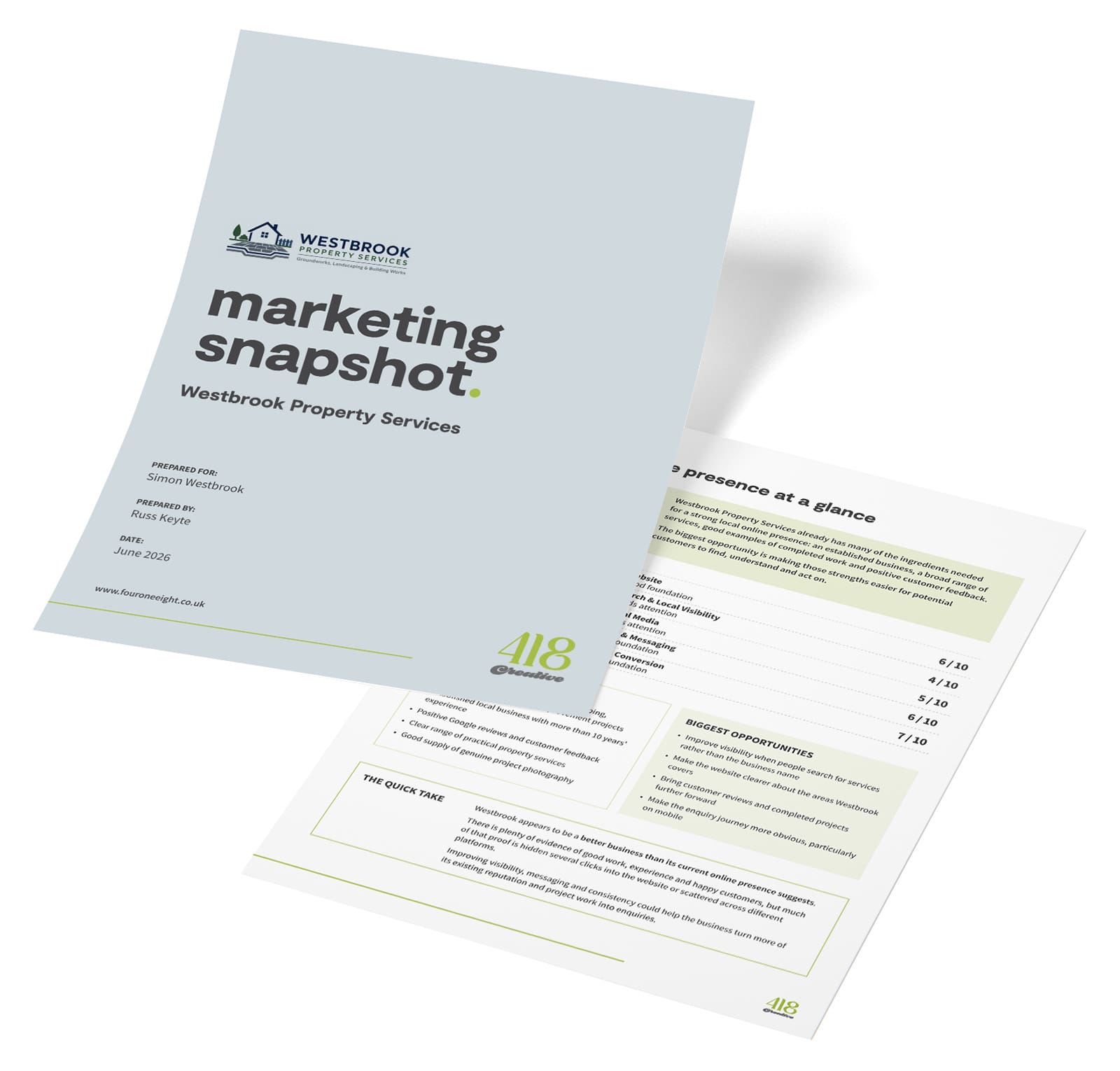 Free marketing snapshot cover and internal page example